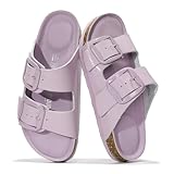 Project Cloud Genuine Leather Flat Sandals for Women 2025 Comfortable Beach Essentials Womens Sandals Memory Foam Vacation Essentials Slides for Women Footwear (Santorini, PURP,7)