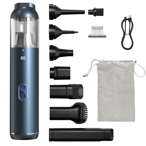 Minthouz Mini Autostaubsauger kabellos, 15000Pa Handstaubsauger kabellos mit LED-Licht, 2H Quick QC 3.0 schnelles Aufladen bis zu 30 Minuten Laufzeit, tragbarer Kleiner Staubsauger für Auto Haus Büro