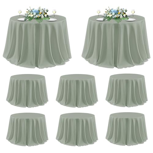 Image of sancua Round Tablecloth 120 Inch Diameter, 8 Pack - Circle Polyester Fabric Table Cloth for Wedding Party Reception Banquet Birthday, Washable Formal Table Cover (Fit 48-96 Inch Tables), Sage Green