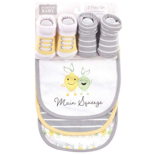 Image of Hudson Baby Unisex Baby Cotton Bib and Sock Set, Main Squeeze, One Size