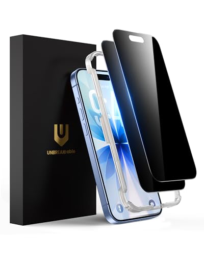UNBREAKcable Privacy Screen Protector for iPhone 17 Shatterproof Tempered Glass [True 28Anti Spy] [9H Hardness] [Easy Installation Frame] Private Protector for iPhone 6.3inch-2 Pack