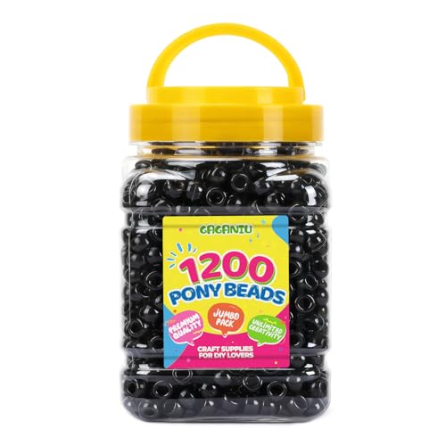 Black Pony Beads Bulk 1200+ pcs Plastic Beads for Bracelet Making Hair Braiding DIY Crafts Kandi Jewelry Key Chains and Ornaments Decorations
