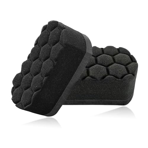 Gasedin 2 PCS Tire Waxing Applicator Pad, Easy Grip Hex Logic Tire Shine Dressing Applicator Sponge, Universal Automotive Tire Polishing Sponge Pads, Detailing Car Accessories (Black)