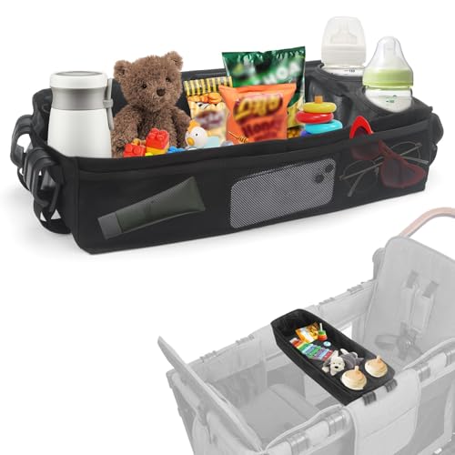 Wanyshapy W4 Stroller Snack Tray for Wonderfold Wagon W4, Stroller Cup Holder Toy Storage W4 Wagon Accessories with Side Mesh Pockets, Height Increase, Double Sided Snack Tray (20.47'×9.84'×4.92')