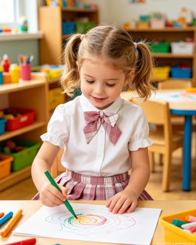 Image of Betusline Girls Skirt Set JK School Uniform 2-Piece Outfit - Short Sleeve Shirt with Bow & Pleated Skirt 4T-14Y