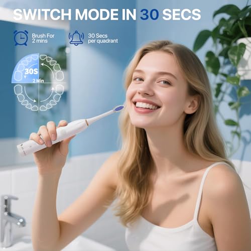 Image of DR VAKU Sonicare+ Electric Toothbrush for Men Woman Adults sonic with 6 Modes, 4 Brush Heads, 60-Day Battery Backup, Rechargeable & IPX7 Waterproof Automatic Power Best Electrical Tooth Brush- White