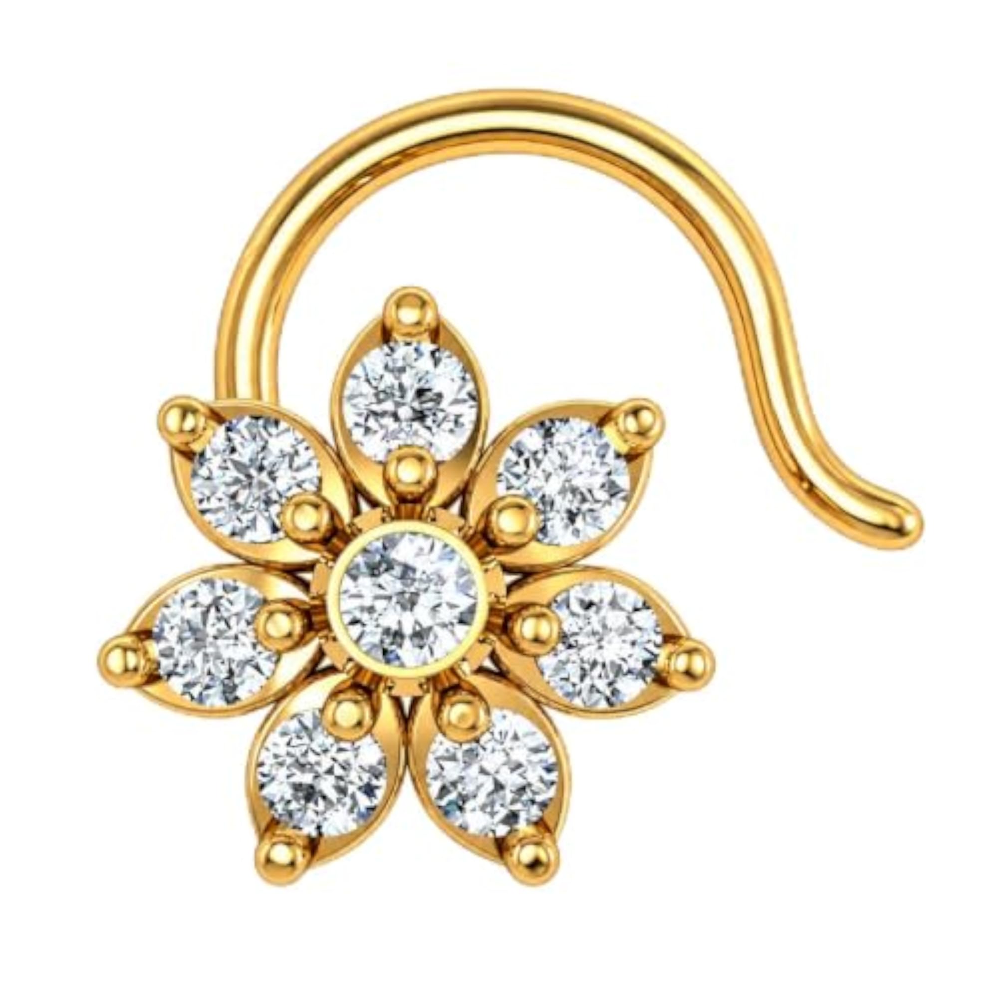 Women's 14KT Pure Yellow Gold Diamond Wire Nose Pin, Elegant Gift