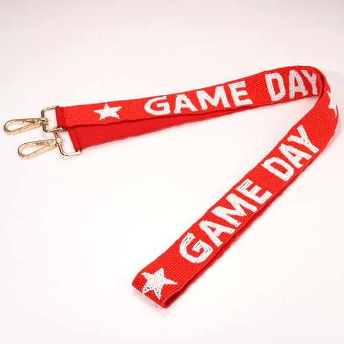 Image of Game Day Replacement Crossbody Wide Shoulder Straps Beaded Game Day Football Sport urse Strap Replacement (Red White)