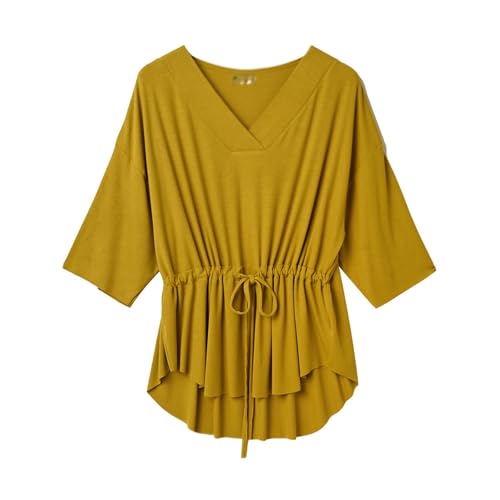 T-shirt pyjama femme col en V manches cinq-quarts haut homewear port extérieur