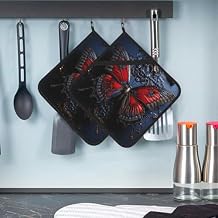 Red Butterfly Pot Holders Set of 2 Kitchen Potholders with Pocket Heat Resistant Hot Pad Table Pads Non Slip Trivet for Cooking Baking Camping