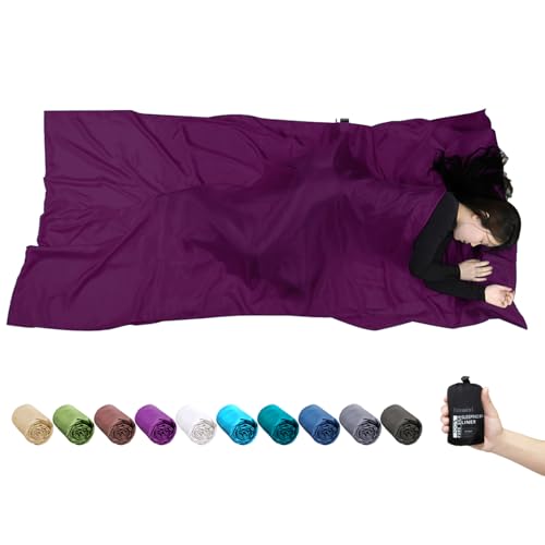 Image of Browint Silk Sleeping Bag Liner, 100% Mulberry Silk Sleep Sheet, Sack, Extra Wide 87 inchx43 inch & 87 inchx34 inch, Lightweight Travel Sheet for Hotel, Envelop Rectangular 73 inchx34 inch, Hooded Mummy 87 inchx34 inch