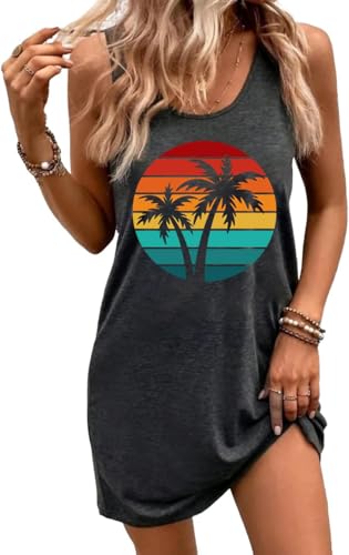 Coconut Tree Sunrise Sunset Sunshine Graphic Tank Dresses-M DG