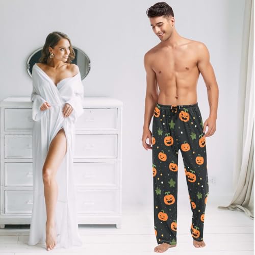visesunny Men's Hawaii Bottoms Cotton Lightweight Halloween Pumpkin Leaf Casual Lounge Pants Soft Sleep Pj3