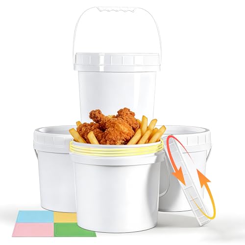 UMETASS 4 Pack 1 Gallon Plastic Buckets with Screw Lids & Handle Food Grade Storage Containers for Kitchen Freezer - Reusable White Plastic Bucket Set