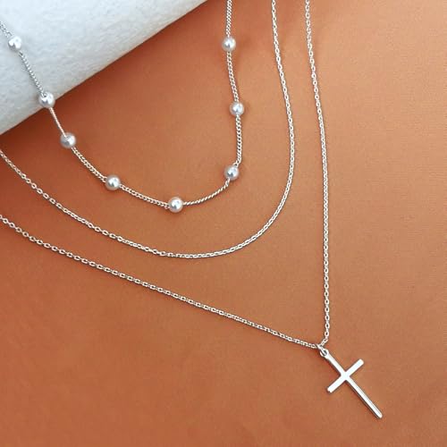Image of Zeffy Gold Pearl Necklace for Women, Dainty 14K Gold /Silve Plated Layered Pearl Choker Pearl Earrings Pearl Bracelets Wedding Trendy Gold Jewelry Set for Women Gifts