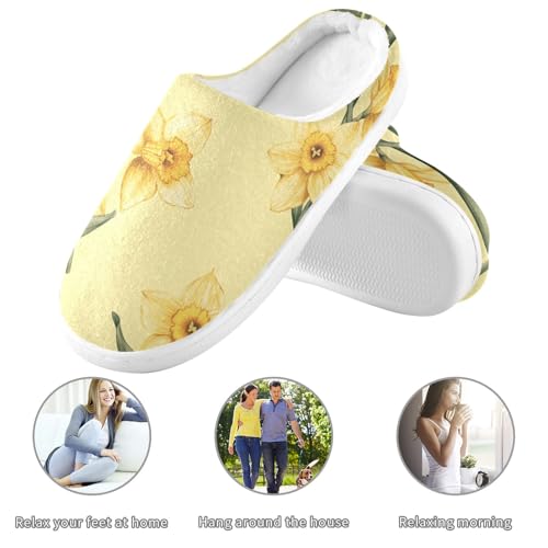 JUNZAN Rustic Daffodil Yellow Women Home Cotton Slippers Lightweight Memory Foam Mens Slippers for Outdoor Birthday Presents 6-73