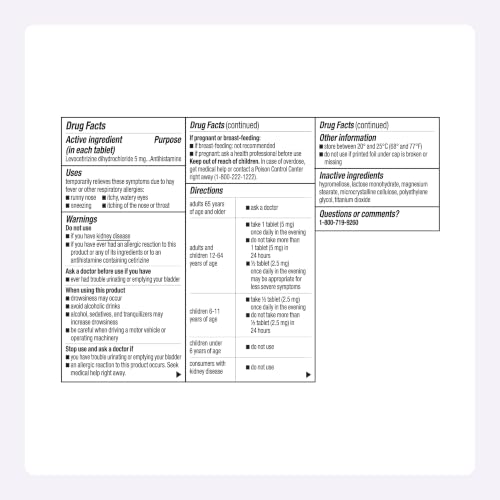 Amazon Basics 24 Hour Allergy Relief, Levocetirizine Dihydrochloride Tablet, 5 mg, Antihistamine, Relieves Sneezing, Runny/Itchy Nose, Throat Itchy, Watery Eye, 80 Count (Previously Care) - image 6