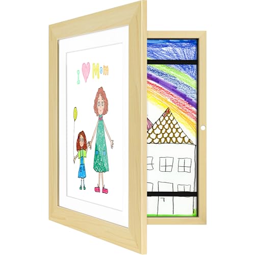 Vantimo Marco A4 Cuadro Portadibujos Infantil Magnético Marco Dibujos niños arte infantil Capacidad 150 Láminas Madera