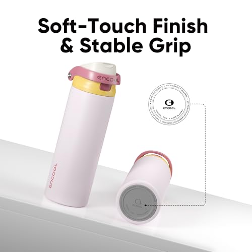 Image of ENCOOL Leakproof Insulated Water Bottle with Straw Dual-Sip Water Bottle Bag-Safe Design for Work, Commute & Gym - Keeps Drinks Cold All Day, 24 oz, Blush Pink