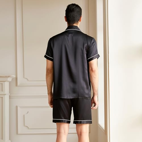 THXSILK Silk Pajamas Set for Men, Short Sleeves and Shorts, Pure Mulberry Silk Sleepwear3