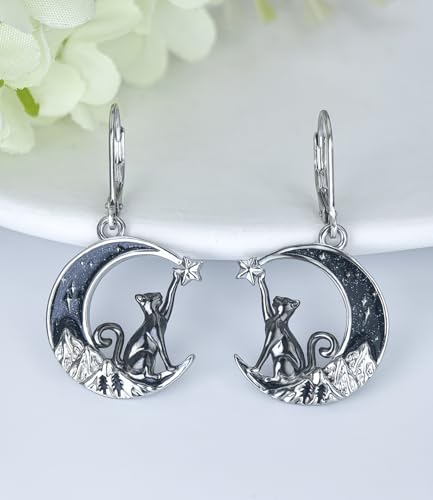 Black Cat/4th of July/Bat/Spider/Pumpkin/Wolf/Bunny/Sun and Moon/Turtle/Raven 925 Sterling Silver Leverback Dangle Earrings Moon Gothic Christmas Earrings Jewelry Gift for Women2