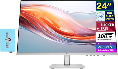 Image of HP Series 5 524sf 24 inch FHD IPS Monitor with 300 nits Brightness, 5ms Response Time, Flicker Free, Anti-Glare, VGA, HDMI, & Dockztorm USB Port Expander, Black /Silver Color (94C17AA#ABA)