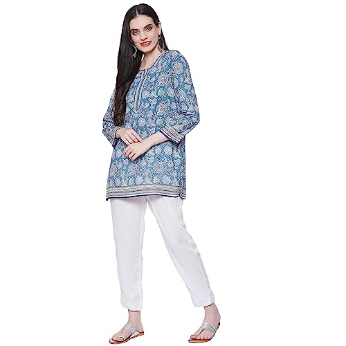 Image of BIBA Women's Polyester Straight Fit Straight Denim Printed Kurti
