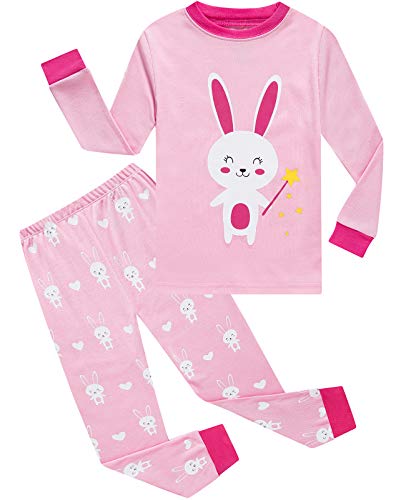Little Girls Pajamas 100% Cotton Long Sleeve Pjs Toddler Clothes Rabbit Kids Sleepwear Shirts 2T Pink