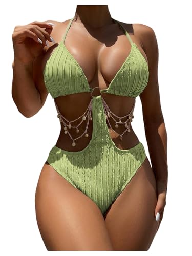 OYOANGLE Women's Cut Out One Piece Swimsuits Sexy Halter Neck Bathing Suit