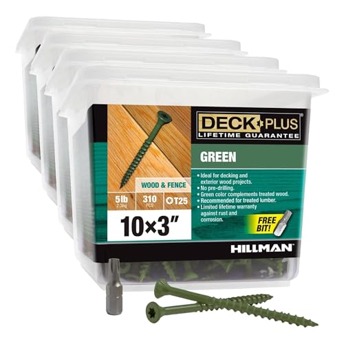 Image of Deck Plus 3 Inch Epoxy Coated Exterior Wood and Fence Screws #10 x 3 Torx /Star Drive Included Coarse Thread, Outdoor Rust Resistant Decking Screw, Green, 5 lb Box, 310 Pieces | 48405 (Pack of 4)