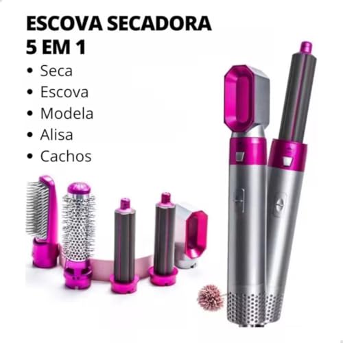 Escova secadora profissional de cabelo 5 em 1 original cor rosa