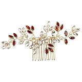 BETITETO Pearl Crystal Hair Comb Bridal Rhinestone Gold Vine Hair Piece Accessories for Wedding Women (Red-2)