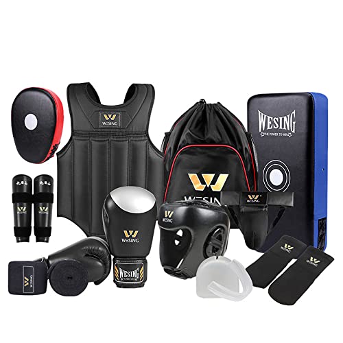 Wesing Martial Arts Protector Equipments Sanda Kickboxing kit 11pcs Gear Set for Men Women (S, Black)