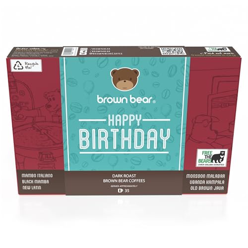 Robust Dark Roast Espresso Happy Birthday Coffee Beans Taster Gift Set For Coffee Enthusiasts - 6 Brown Bear Blends In 1 Birthday Selection Pack – For Men & Women – Strength 5 Brown Bear
