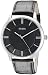 GUESS Men's U0664G1 Dressy Silver-Tone Watch with Plain Black Dial  and Genuine Leather Strap Buckle