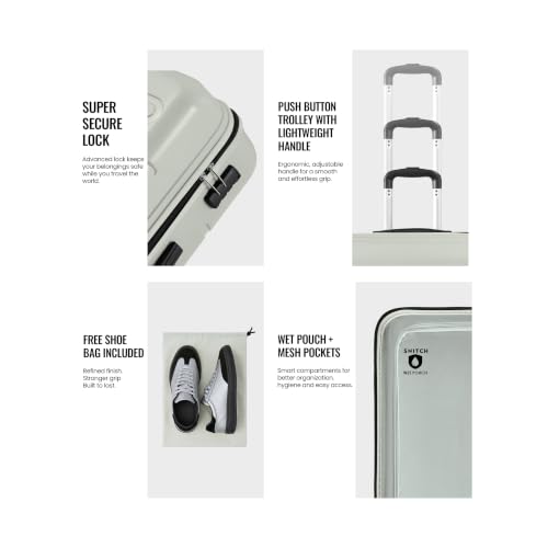 Image of SNITCH Loop Medium Size Grey Polypropylene Hard Travel Suitcase - Suitcase Medium Size & Luggage with 4 Wheels, Secure Lock & Free Shoe Bag