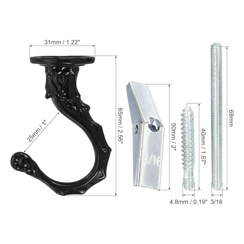 Image of PATIKIL 2.6 inch x 1.2 inch Ceiling Hook, 2 Pack Orchid Swag Hooks with Mounting Hardware for Indoor and Outdoor Plant Hanging, Black