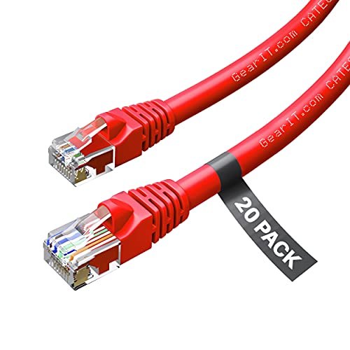 GearIT Cat 6 Ethernet Cable 1 ft (20-Pack) - Cat6 Patch Cable, Cat 6 Patch Cable, Cat6 Cable, Cat 6 Cable, Cat6 Ethernet Cable, Network Cable, Internet Cable - Red 1 Foot