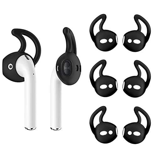 [3 Pairs] Silicone Tips Covers for AirPods, Proxima Direct Super Thin Anti-Slip Silicone Soft Ear Hooks Eartips Covers Accessories Compatible with Apple AirPods 2&1 EarPods Earbud (Black)
