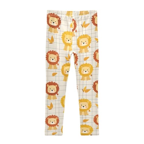 Yellow Lion Checkered Print Girls Leggings Soft Stretch Workout Yoga Dance Pants for Kids Casual Tights2