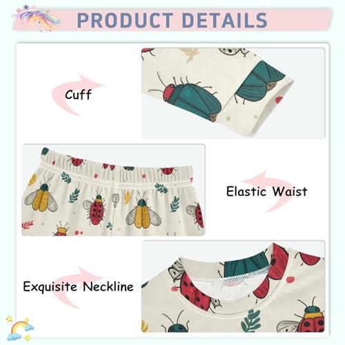Pajama Sets Long Sleeve Bugs Pattern with Leaves Soft Comfy Sleepwear 2 Piece PJS 3-8T4