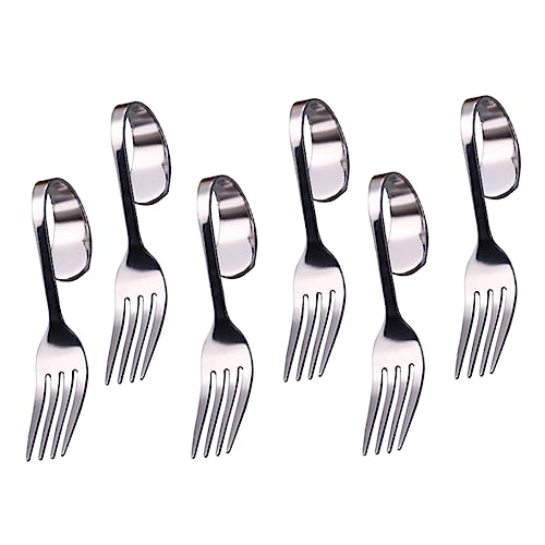 CONGARTENO 6pcs Stainless Steel Cake Forks with Curved Handle for Dessert Salad and Pastry and Easy to Clean for Home Restaurants and