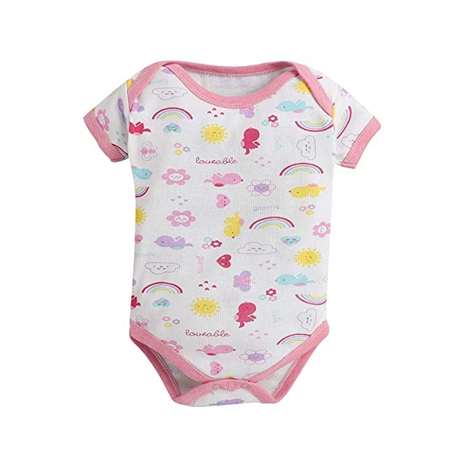 POOJA BABY Boys and Baby Girls Printed Cotton Baby Bodysuits Onesie one Piece Romper t Shirt for New Born Infant Toddlers Baby Dress Clothing Set of 3 (3-6 Months, PINK) 2