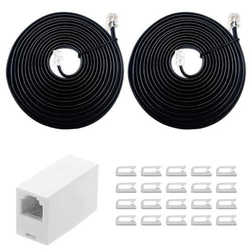 Extensiones de cable telefónico RJ12 de 8 pies para solucionar tomas lejanas con clips
