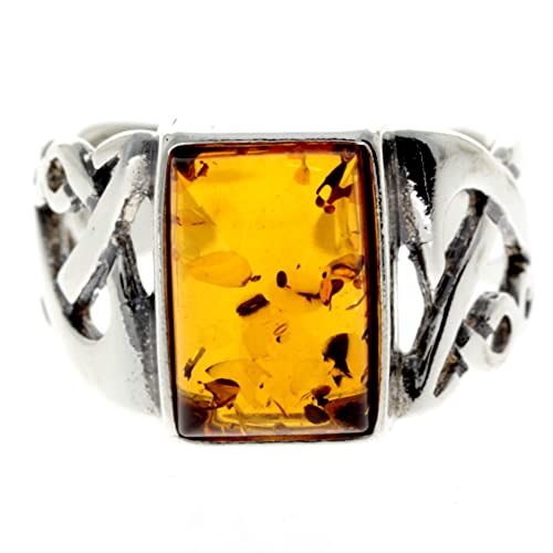 Bague en ambre de la Baltique et argent 925, l'excellence des noeuds celtiques 7005