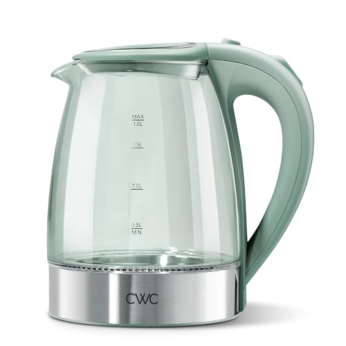 Image of COOK WITH COLOR Electric Stained Glass Tea Kettle, 1.8L Cordless Hot Water Boiler, 1200W Rapid Boil, Auto Shutoff & Boil Dry Protection, BPA-Free, Sleek Countertop Design, Sage