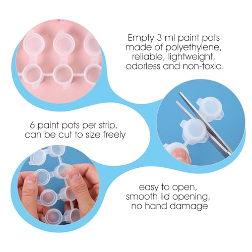 Image of 100 Strips 600 Pots Empty Paint Pots with Lids Mini Clear Paint Storage Container 3ml / 0.1oz Small Paints Cups Plastic Paints Strips Storage for Classrooms School Arts Crafts Painting Supplies