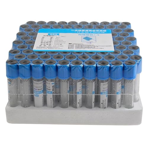 ASnwpaK 100 Piezas De Tubos De RecoleccióN De Sangre Al VacíO, Tubos De PresióN Negativa Al VacíO Desechables, Tubos De RecoleccióN De Sangre con AnticoagulacióN con Citrato De Sodio 1:9,10ml
