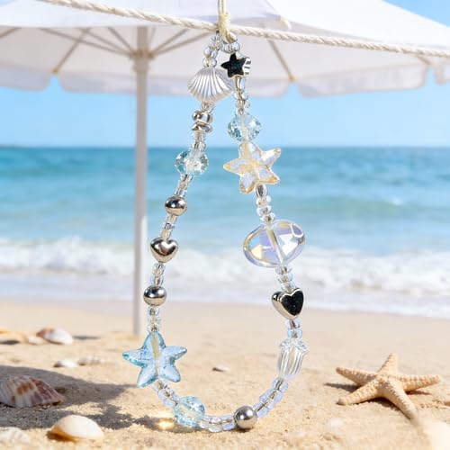 CasaPopz Beaded Camera Wrist Strap Cute Pearl Digital Camera Charm Lanyard, Phone Wristlet Charms, Beaded Camera Chain for Phone, Bag, Keychain Accessories (Blue Star) by CasaPopz - Used condition - Image 3