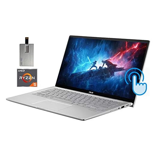 2021 ASUS 14" FHD Touchscreen Laptop Computer, AMD Ryzen 5-3500U CPU, 8GB RAM, 256GB SSD, Backlit Keyboard, HD Webcam, HD Audio, AMD Radeon Vega 8 Graphics, Win 10, Silver, 32GB SnowBell USB Card